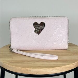Betsey Johnson Light Pink Embossed Clutch with Silver Heart Accent
